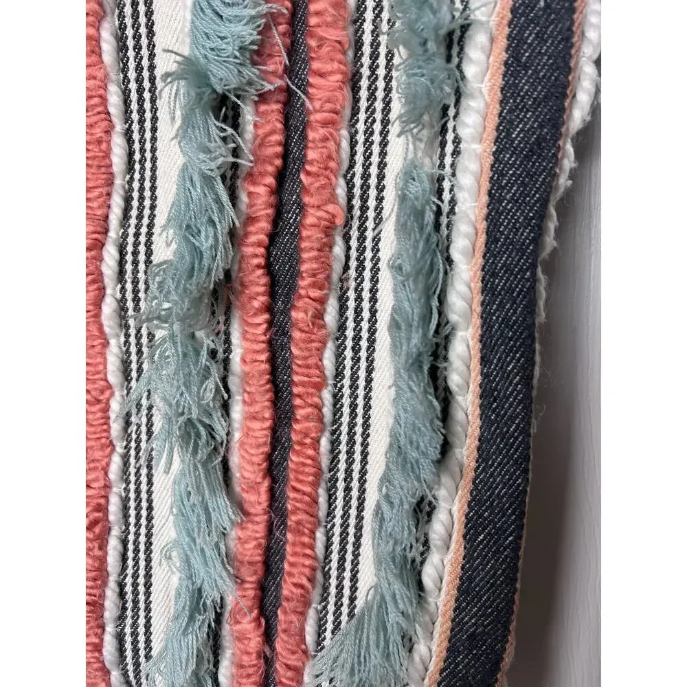 Pier 1 Imports Pillow Cover Boho Fringe Coral Blue Striped Cover 19